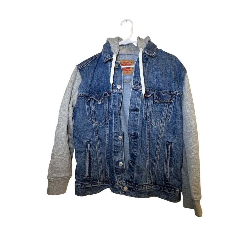 Levis JEAN Jacket Mens Hoodie Snap Hooded Denim Trucker Sweatshirt XL